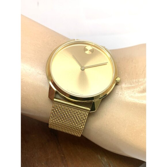 Movado Men's Watch 3600833 Bold Gold Dial Swiss Quartz Steel 42mm Mesh Band - Picture 6 of 14